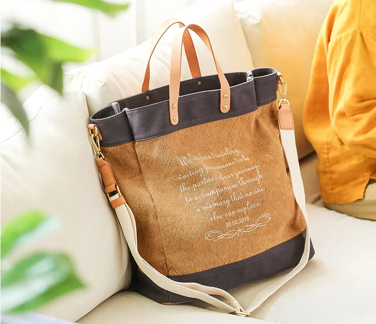 Ladies Medium Handbags Canvas Shoulder Bag Brown Tote Bag