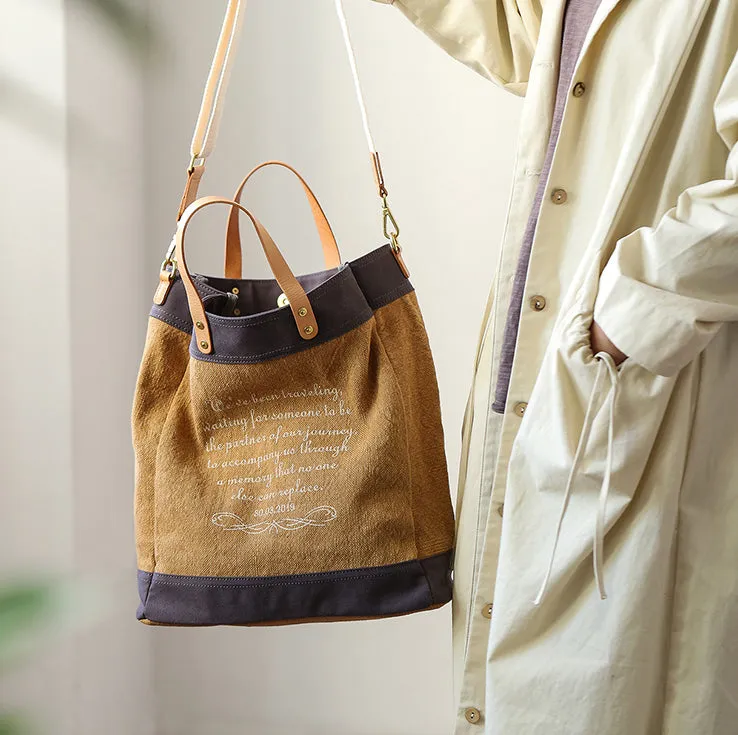 Ladies Medium Handbags Canvas Shoulder Bag Brown Tote Bag