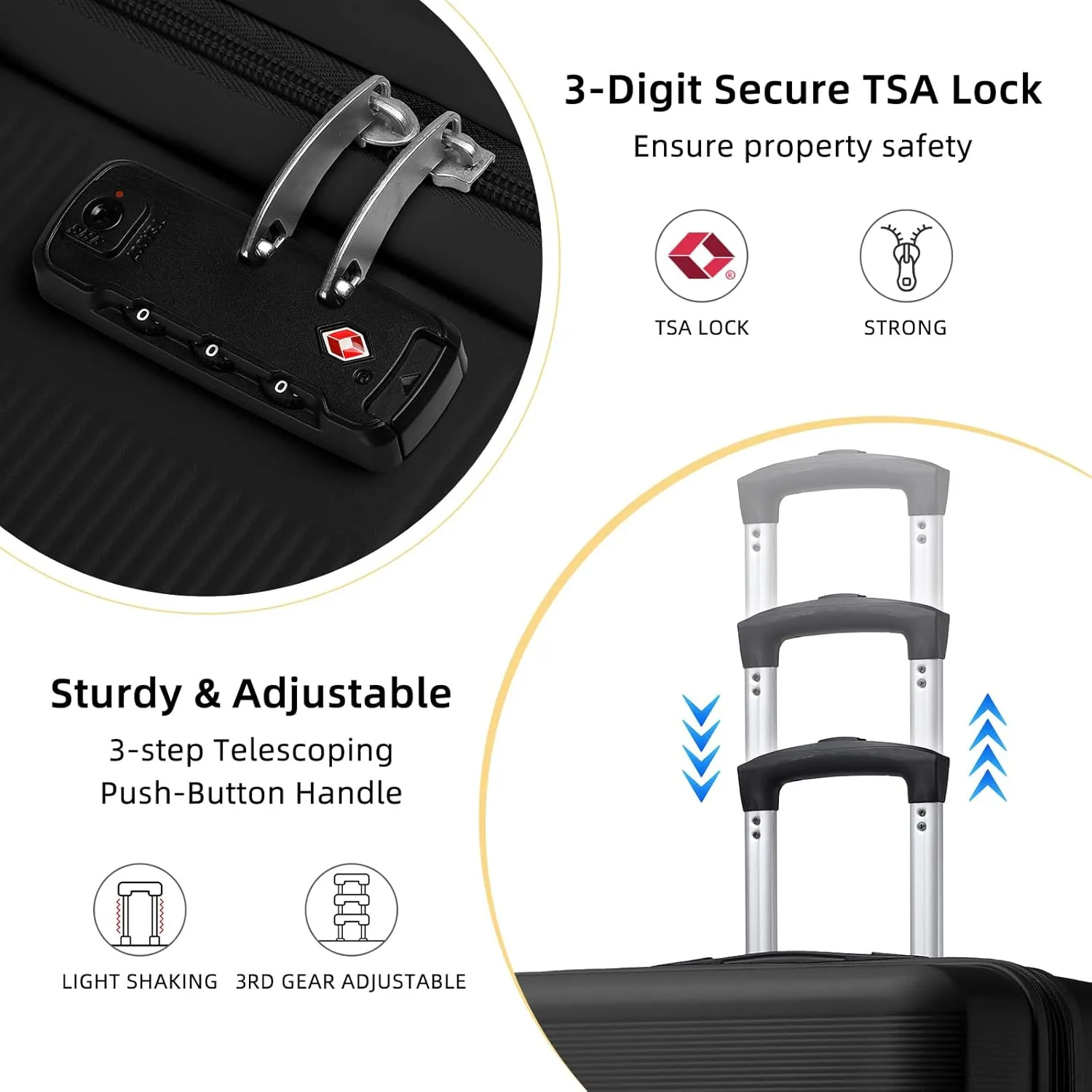 LARVENDER Luggage Sets 5 Piece, Expandable(Only 28in) ABS Suitcase with Duffel Bag 360 Spinner Wheels, Durable Luggage Set Clearance Carry On Suitcase Set For Women Men, Black