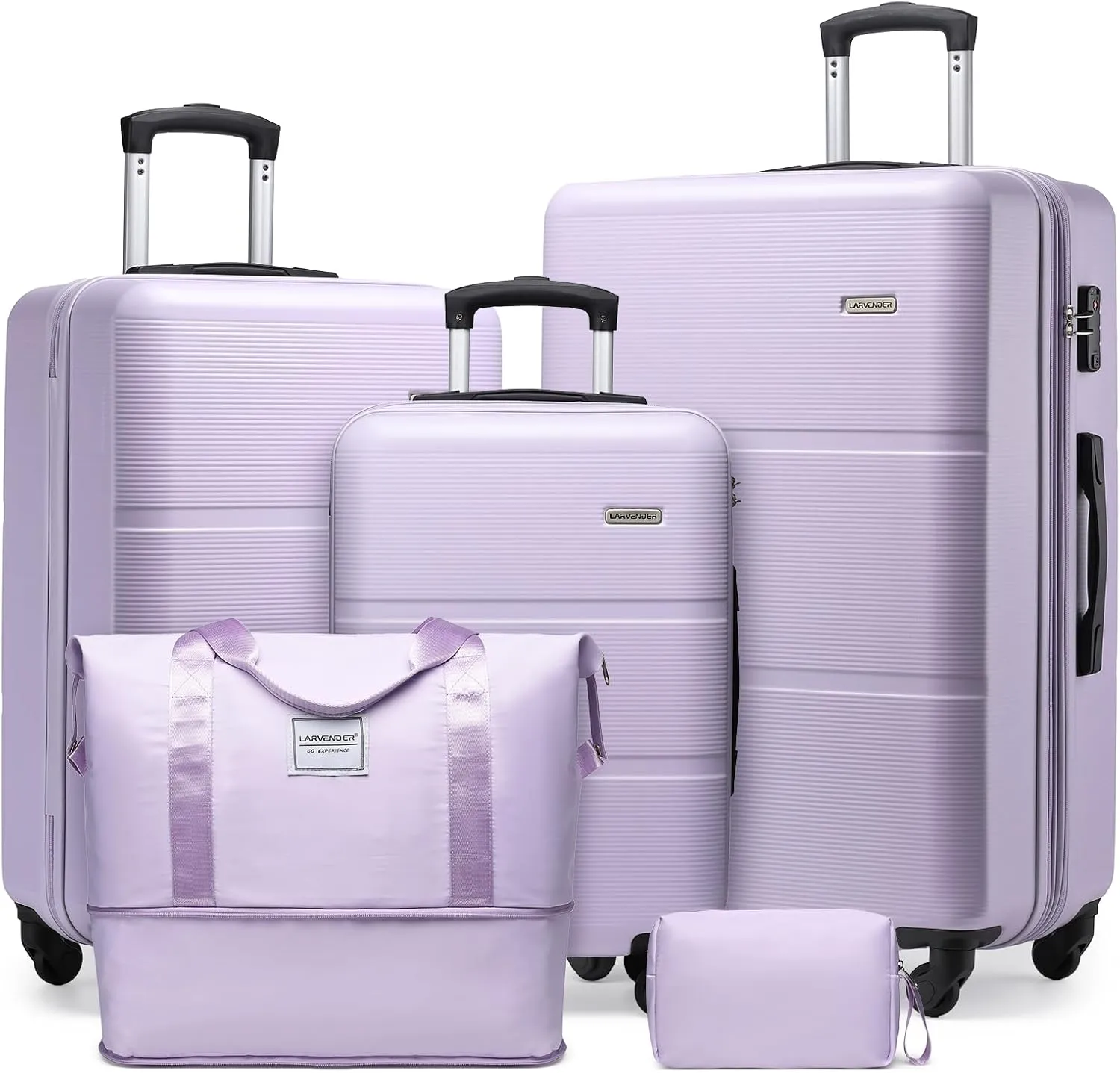 LARVENDER Luggage Sets 5 Piece, Expandable(Only 28in) ABS Suitcase with Duffel Bag 360 Spinner Wheels, Durable Luggage Set Clearance Carry On Suitcase Set For Women Men, Lavender