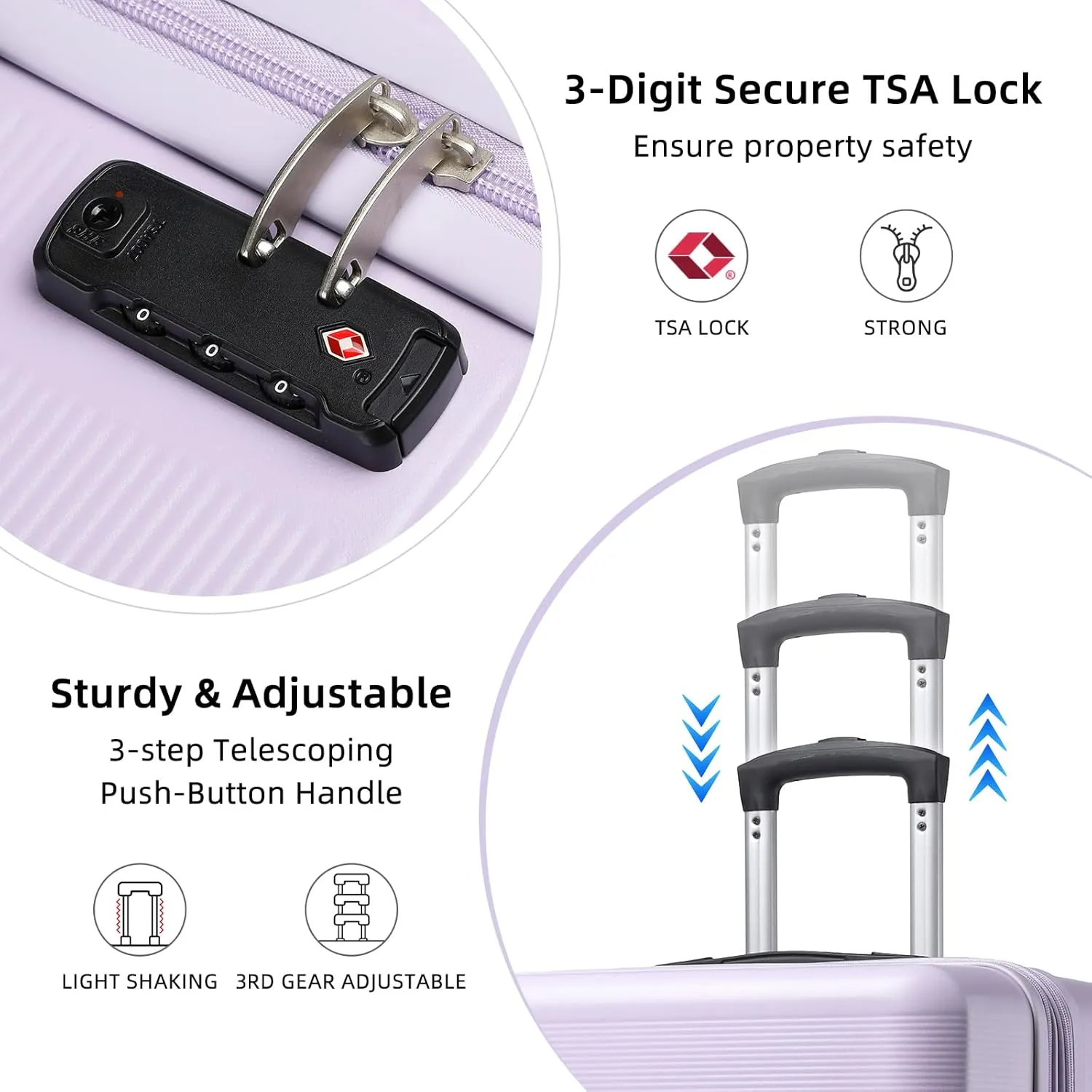 LARVENDER Luggage Sets 5 Piece, Expandable(Only 28in) ABS Suitcase with Duffel Bag 360 Spinner Wheels, Durable Luggage Set Clearance Carry On Suitcase Set For Women Men, Lavender