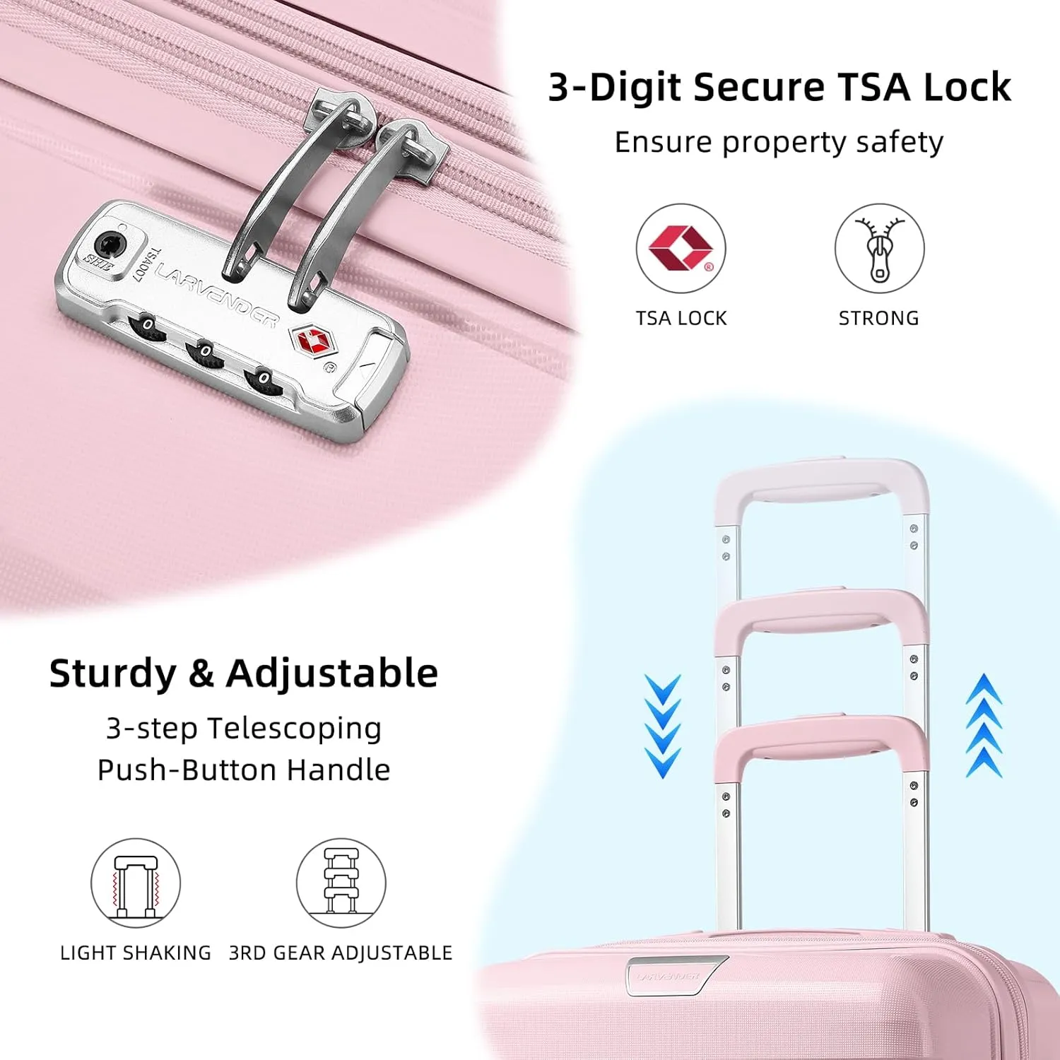 LARVENDER Luggage Sets 5 Piece with Duffel Bag Expandable(Only 28 inch) Hardside PP Carry On Luggage with 360 Spinner Wheels TSA Lock Luggage Sets for Women, Orchid Pink