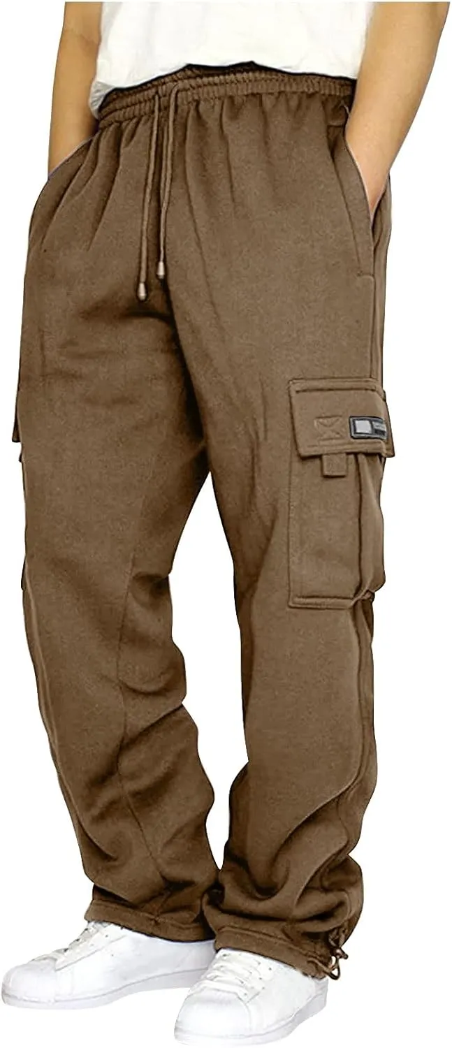 Lounge Casual Light Weight Track Pants for Men Fleece Lined Joggers Sport Plus Size Sweatpants Drawstring Soft Baggy