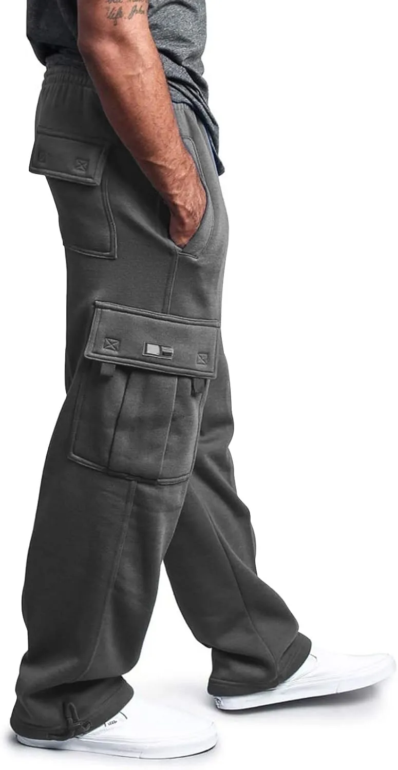 Lounge Casual Light Weight Track Pants for Men Fleece Lined Joggers Sport Plus Size Sweatpants Drawstring Soft Baggy