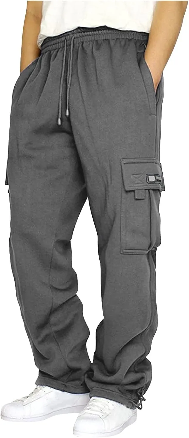 Lounge Casual Light Weight Track Pants for Men Fleece Lined Joggers Sport Plus Size Sweatpants Drawstring Soft Baggy