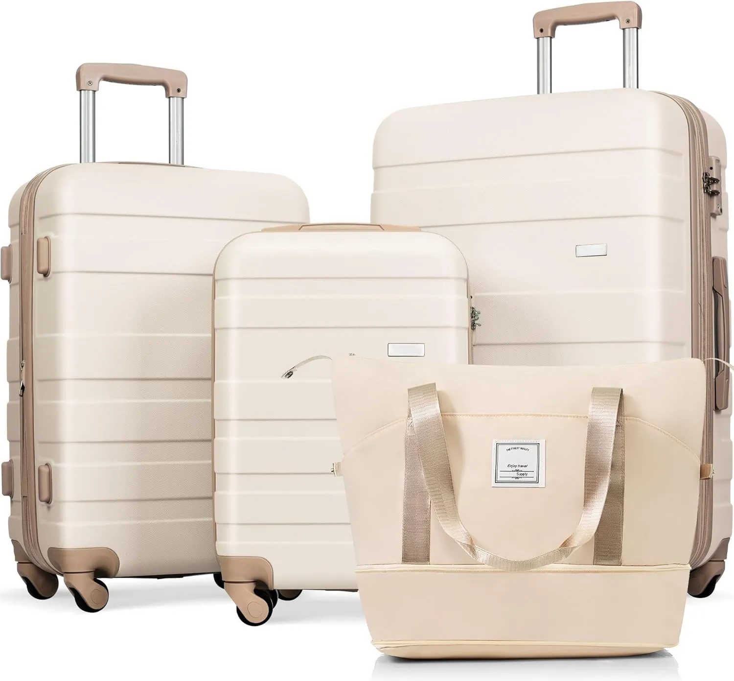 Luggage 4 Piece Sets 20/24/28" with Travel Bag Hardshell Travel SuitcaseS,Four Multi-Directional Wheels Suitcase with TSA Lock Rolling Suitcase Material ABS (Ivory  Golden)