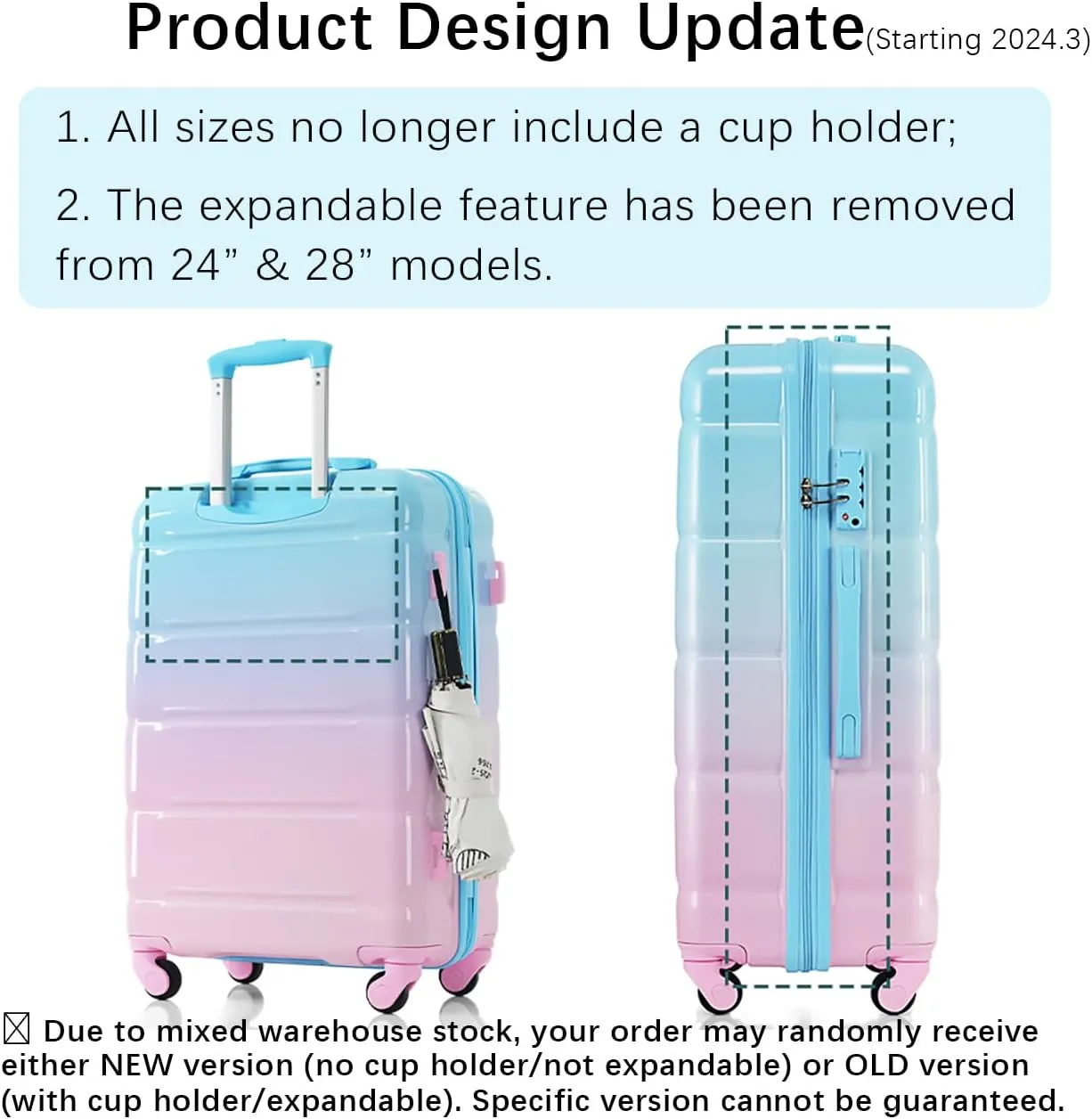Merax Luggage Set of 3 with 20-inch Carry On USB Port Cup Holder ABS PC Hardshell Spinner Wheels TSA Approved Durable Expandable Suitcase for Travel Men Women (3, Gradient Pink, 20"  24"  28")