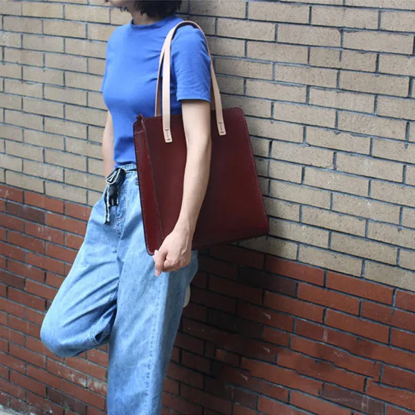 Minimalist Haze Blue Leather Shoulder Tote Bags Purse for Women