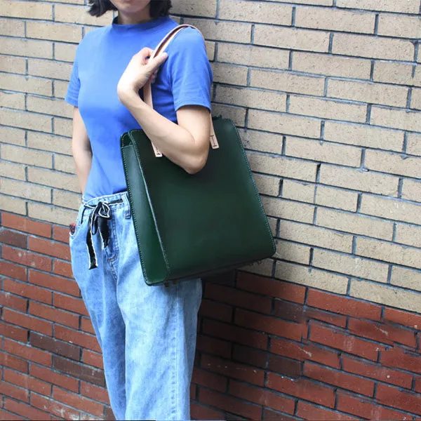 Minimalist Haze Blue Leather Shoulder Tote Bags Purse for Women