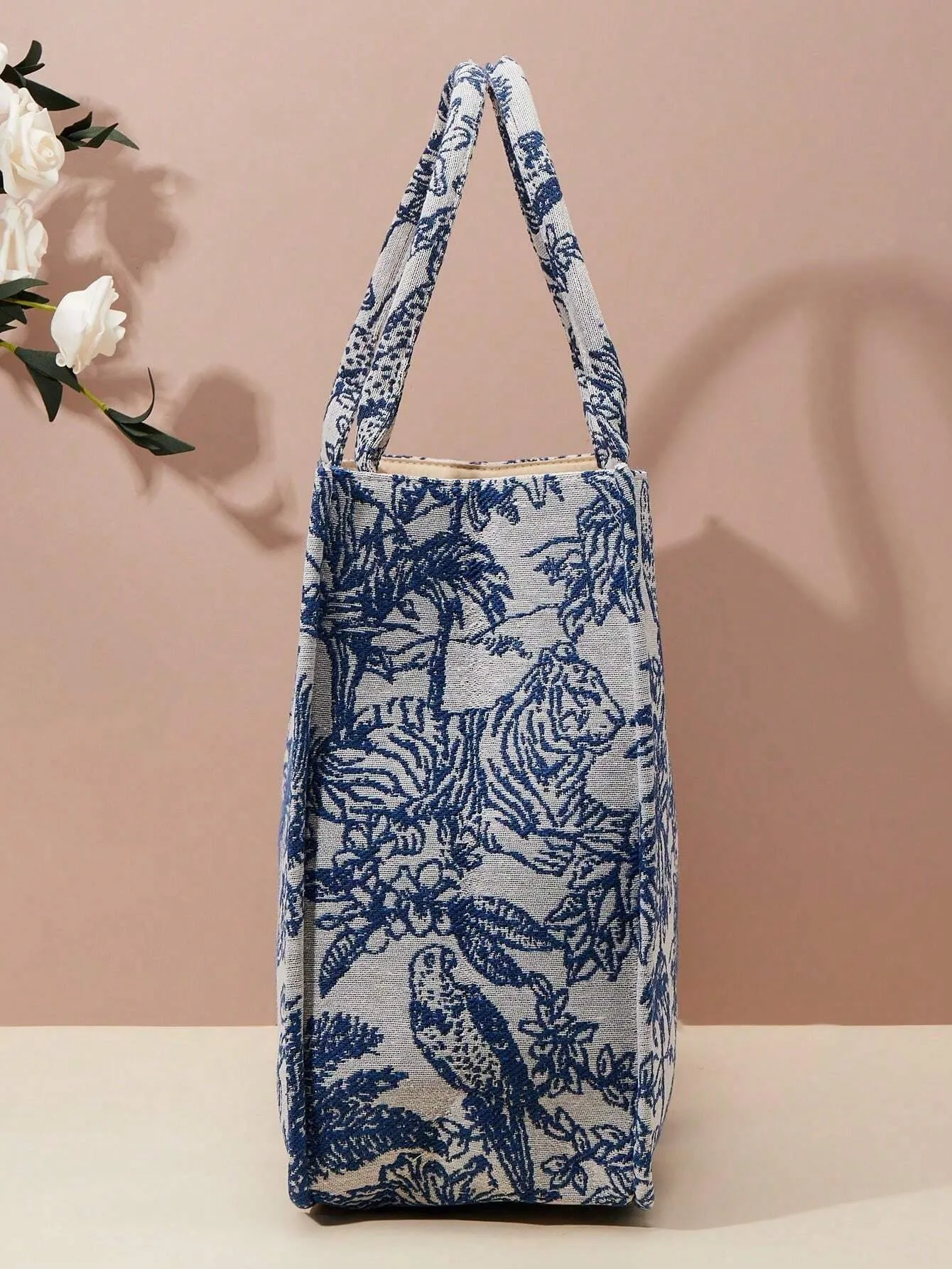 SHEIN Spring New Embroidered Jacquard Large Capacity Handbag Shoulder Bag (Pattern Random)