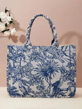 SHEIN Spring New Embroidered Jacquard Large Capacity Handbag Shoulder Bag (Pattern Random)