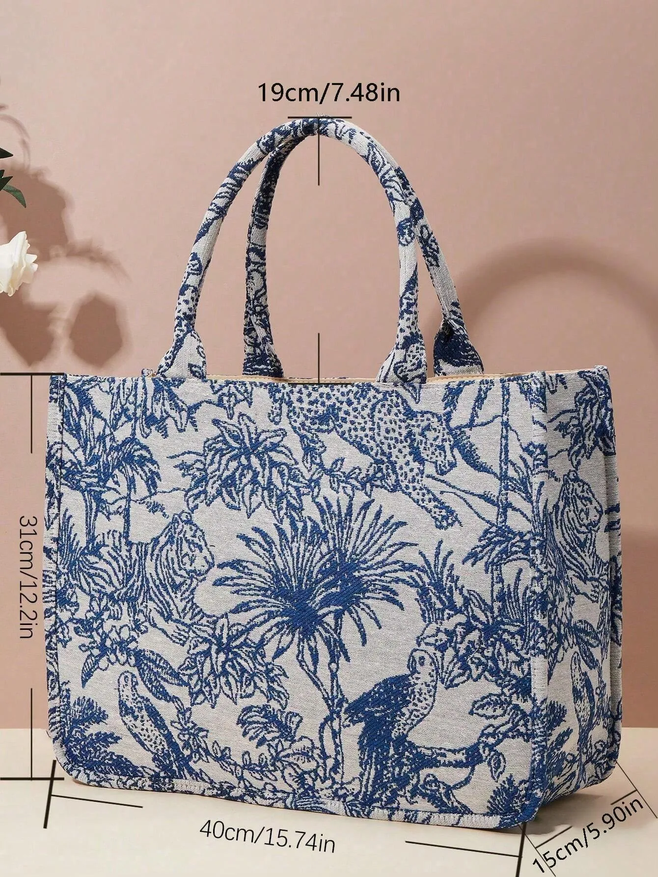 SHEIN Spring New Embroidered Jacquard Large Capacity Handbag Shoulder Bag (Pattern Random)