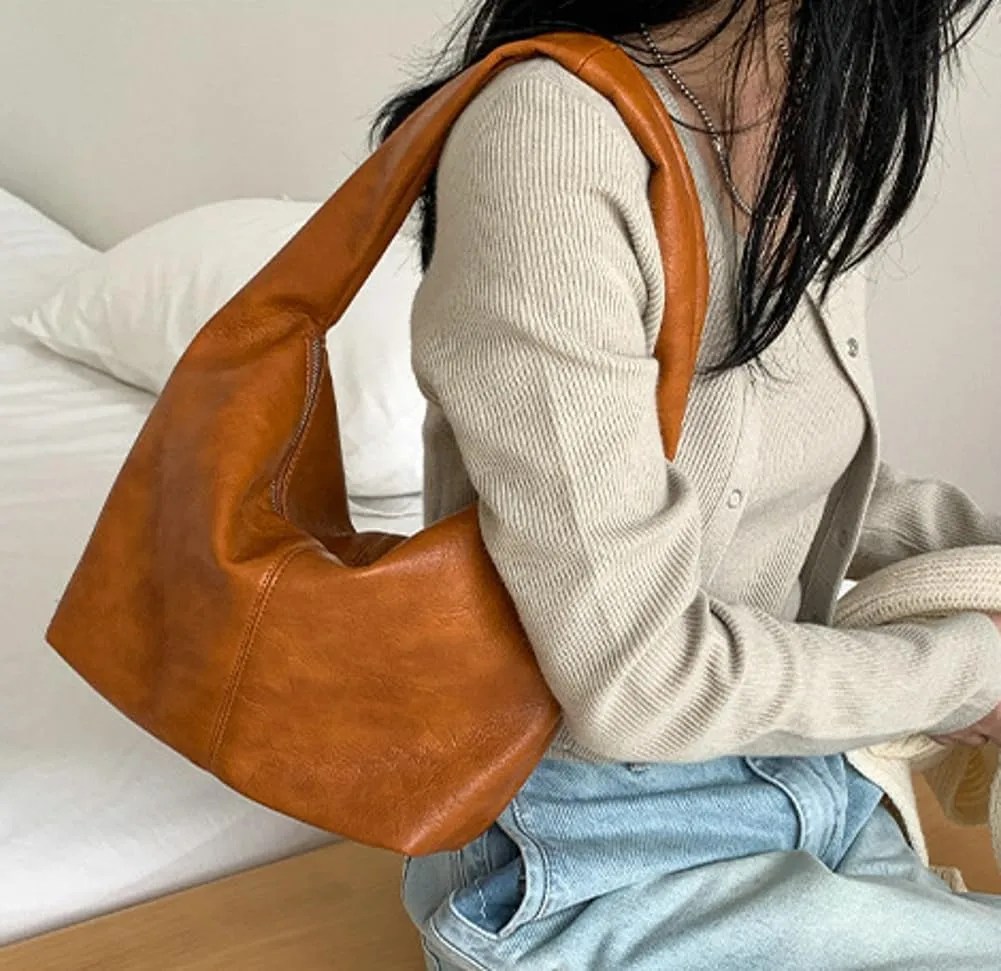 Soft Vegan Leather Shoulder Bag for Women Large Dumpling Tote Purse Vintage Underarm Satchel Casual Handbags