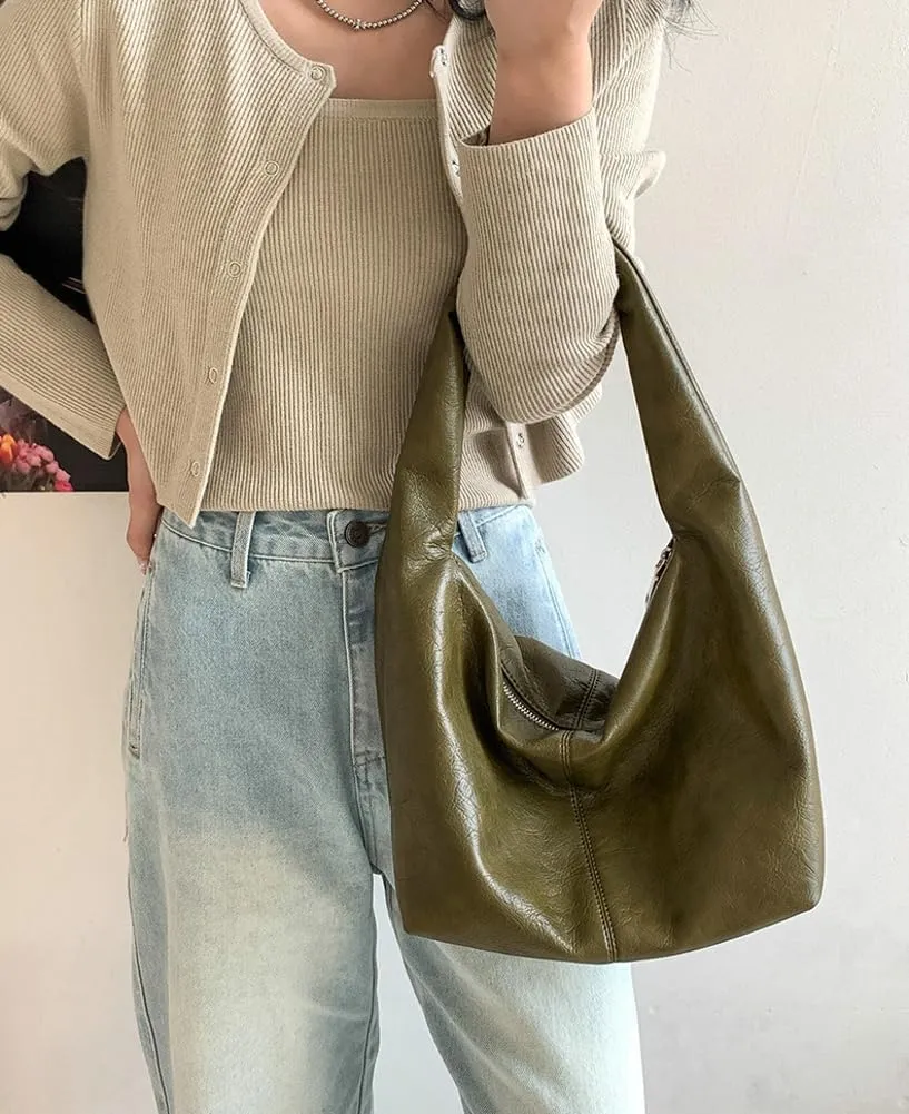 Soft Vegan Leather Shoulder Bag for Women Large Dumpling Tote Purse Vintage Underarm Satchel Casual Handbags