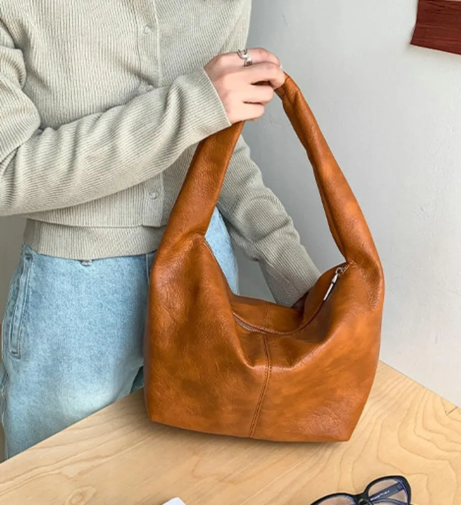 Soft Vegan Leather Shoulder Bag for Women Large Dumpling Tote Purse Vintage Underarm Satchel Casual Handbags