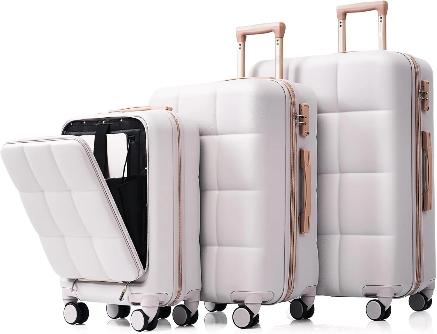 Travel Smart with 3-Piece Luggage Set, Durable ABS Material, USB Port & Spinner Wheels, Light Grey