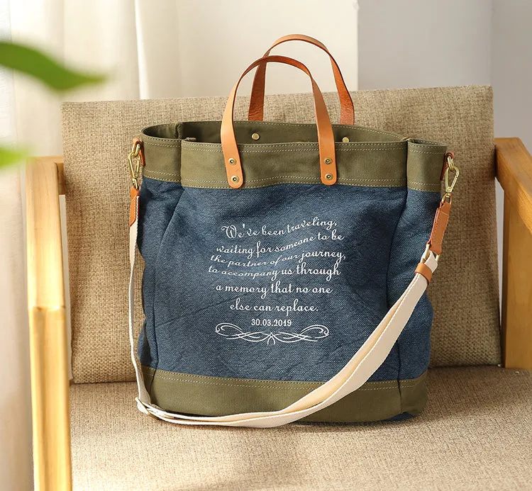 Womens Canvas Tote With Leather Handles Cross Shoulder Bag