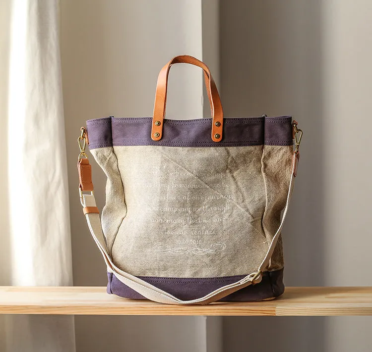 Womens Canvas Tote With Leather Handles Cross Shoulder Bag