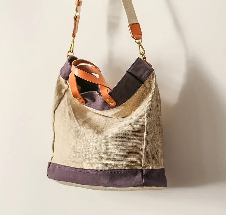 Womens Canvas Tote With Leather Handles Cross Shoulder Bag