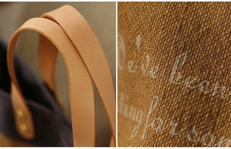 Womens Canvas Tote With Leather Handles Cross Shoulder Bag