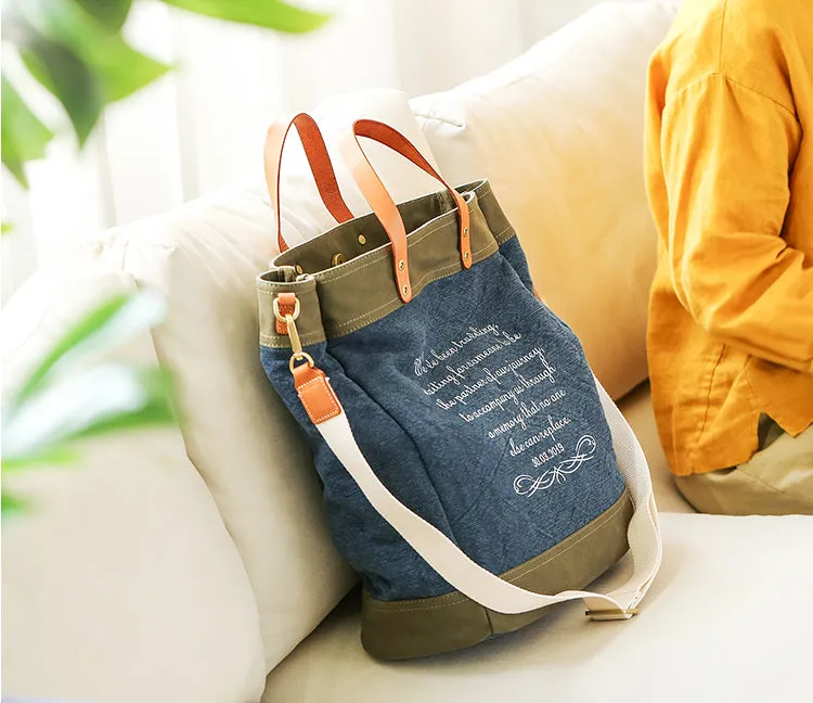 Womens Canvas Tote With Leather Handles Cross Shoulder Bag