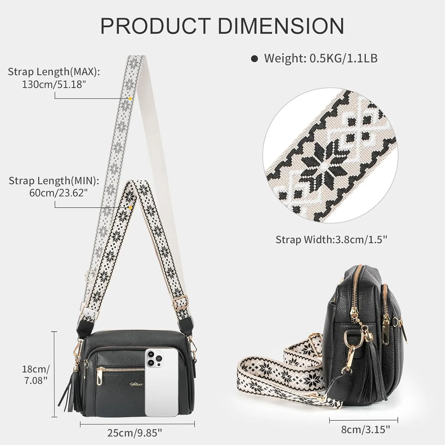 Women's Crossbody Bag Leather Shoulder Handbags with Wide Strap Small Anti-thief Purse