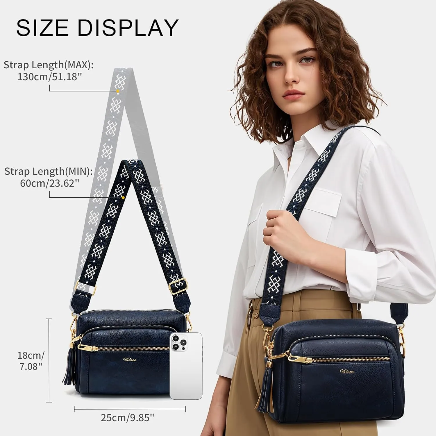Women's Crossbody Bag Leather Shoulder Handbags with Wide Strap Small Anti-thief Purse