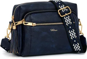 Women's Crossbody Bag Leather Shoulder Handbags with Wide Strap Small Anti-thief Purse