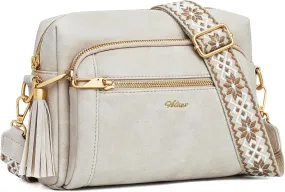 Women's Crossbody Bag Leather Shoulder Handbags with Wide Strap Small Anti-thief Purse